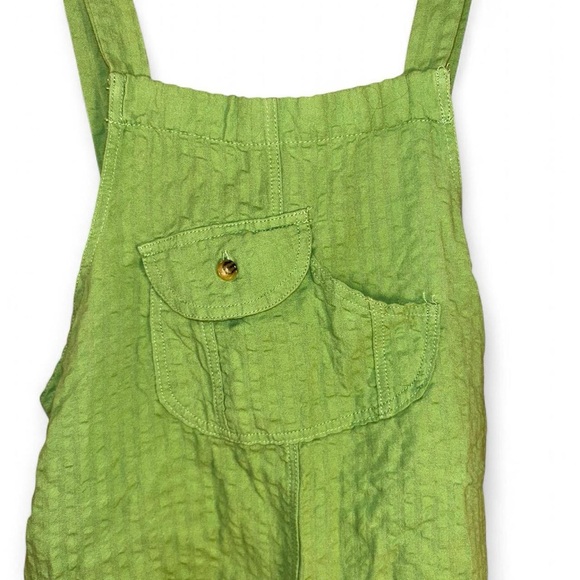 Urban Outfitters Romper Shorts Cotton Linen Blend Green Overalls Pockets XS - Picture 4 of 8